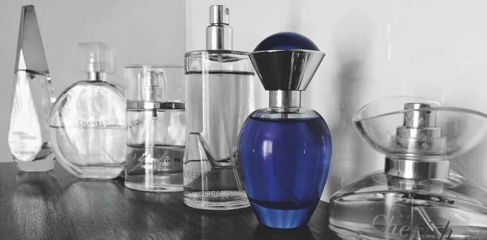 Perfume bottles on a row